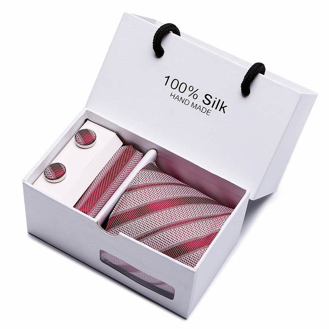 Silk Necktie Handkerchief and Cufflink Set For Men