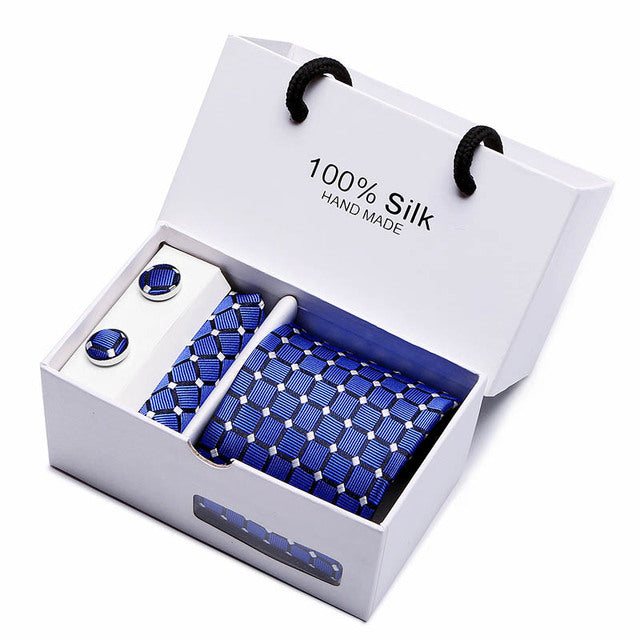 Silk Necktie Handkerchief and Cufflink Set For Men