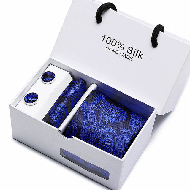 Silk Necktie Handkerchief and Cufflink Set For Men