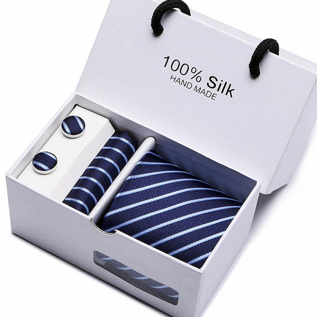 Silk Necktie Handkerchief and Cufflink Set For Men