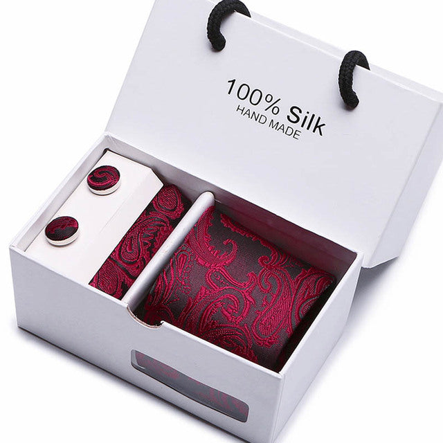 Silk Necktie Handkerchief and Cufflink Set For Men