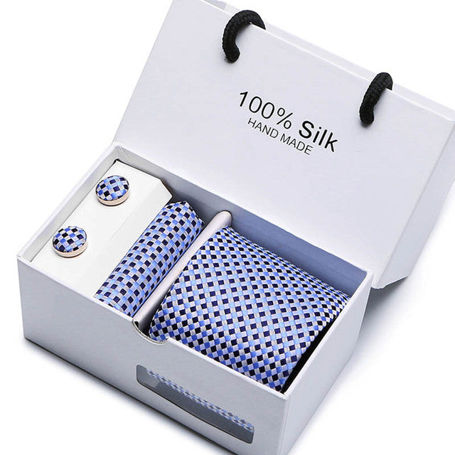 Silk Necktie Handkerchief and Cufflink Set For Men