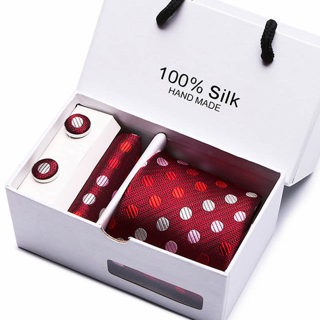 Silk Necktie Handkerchief and Cufflink Set For Men