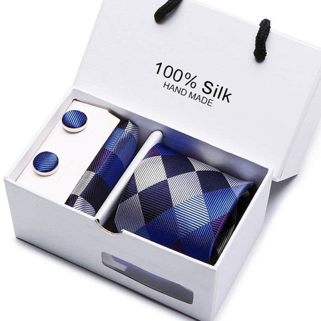 Silk Necktie Handkerchief and Cufflink Set For Men