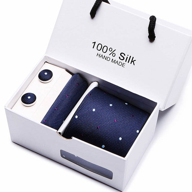 Silk Necktie Handkerchief and Cufflink Set For Men