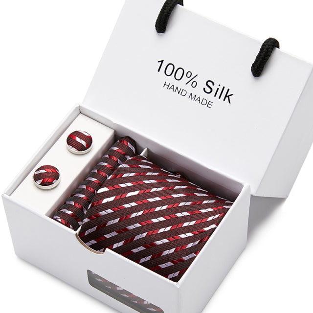 Silk Necktie Handkerchief and Cufflink Set For Men