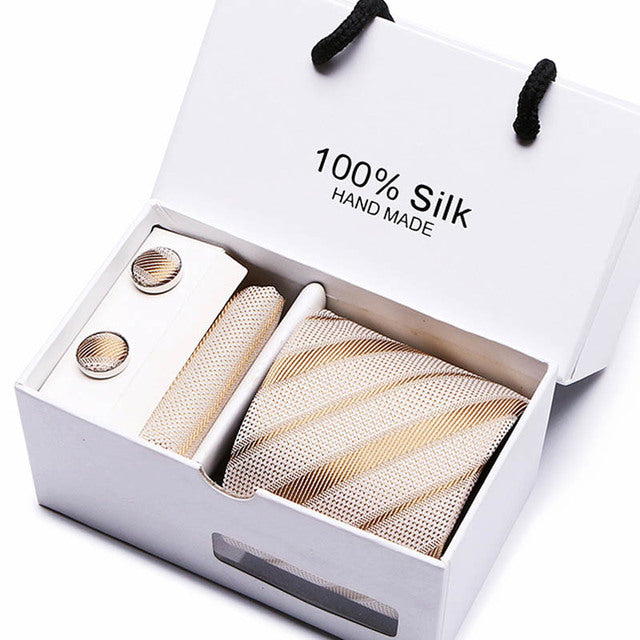 Silk Necktie Handkerchief and Cufflink Set For Men