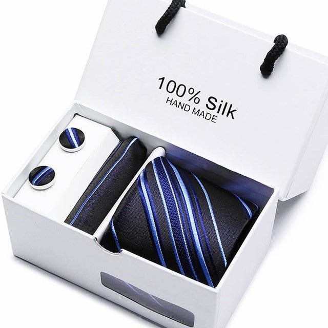 Silk Necktie Handkerchief and Cufflink Set For Men