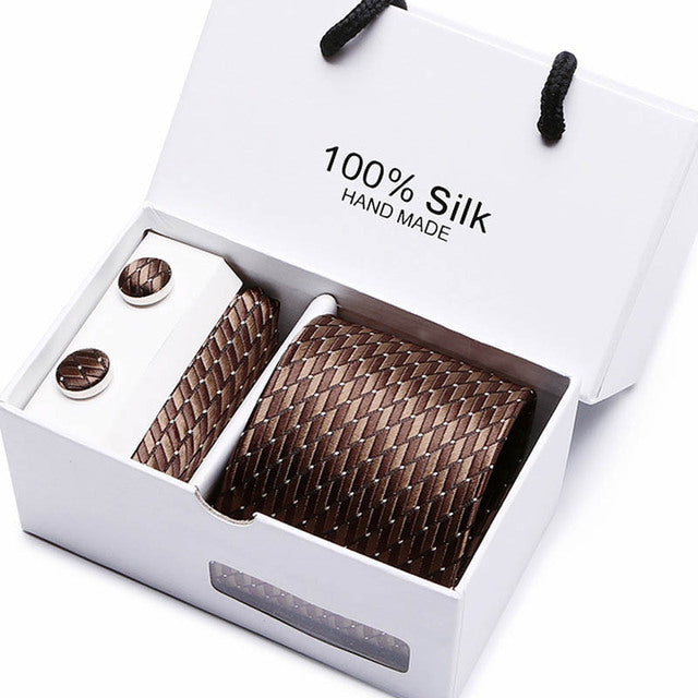 Silk Necktie Handkerchief and Cufflink Set For Men