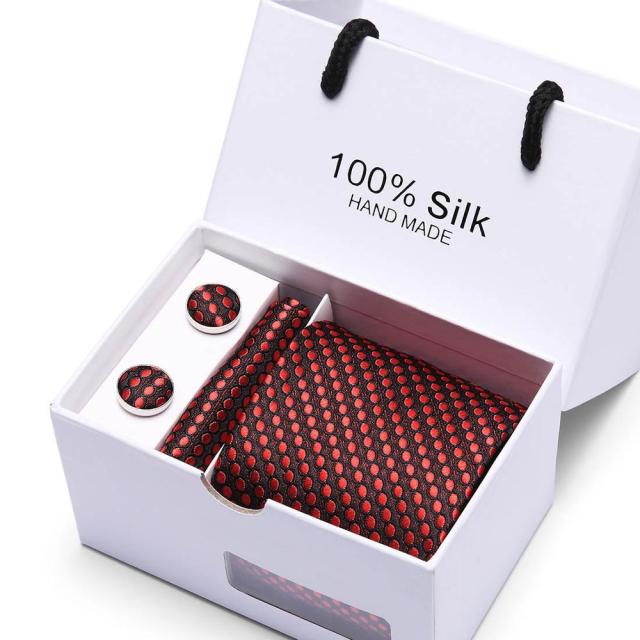 Silk Necktie Handkerchief and Cufflink Set For Men