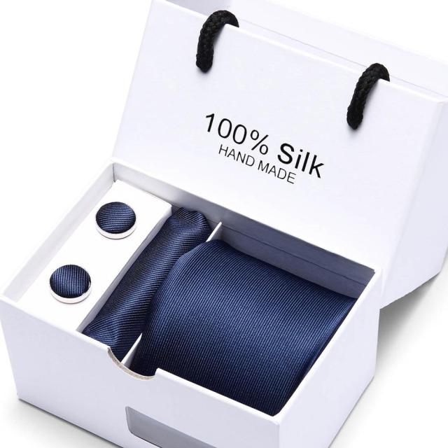 Silk Necktie Handkerchief and Cufflink Set For Men