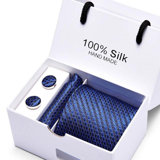 Silk Necktie Handkerchief and Cufflink Set For Men