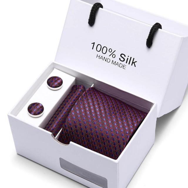 Silk Necktie Handkerchief and Cufflink Set For Men