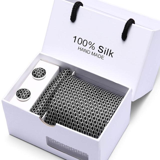 Silk Necktie Handkerchief and Cufflink Set For Men