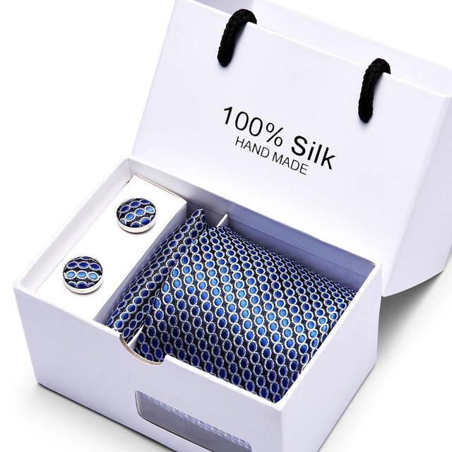 Silk Necktie Handkerchief and Cufflink Set For Men