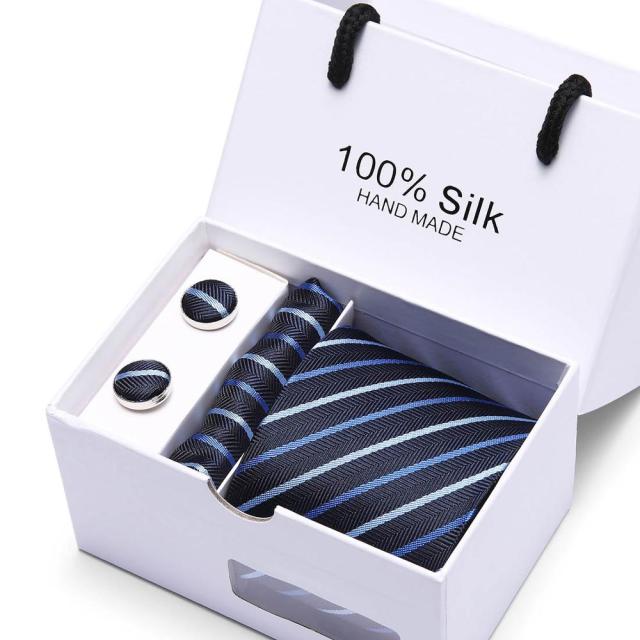 Silk Necktie Handkerchief and Cufflink Set For Men