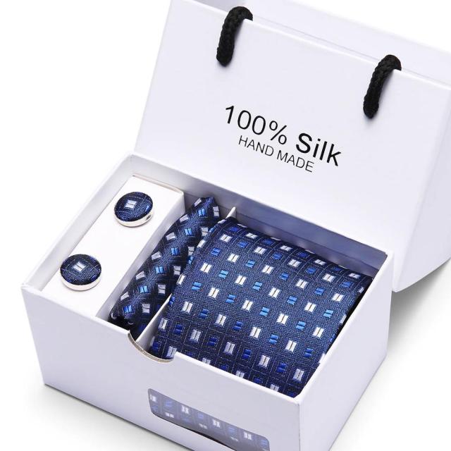 Silk Necktie Handkerchief and Cufflink Set For Men