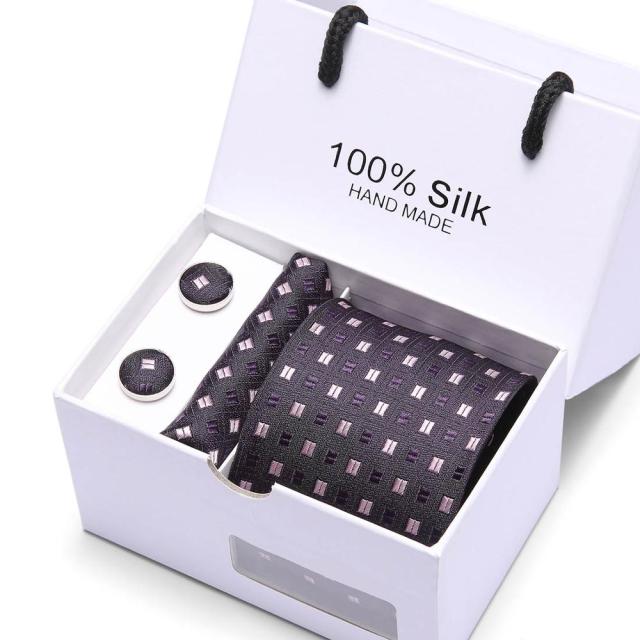 Silk Necktie Handkerchief and Cufflink Set For Men