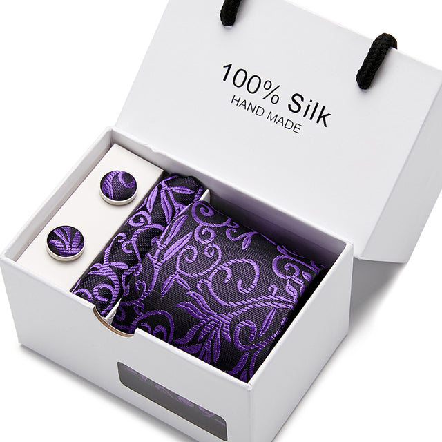 Silk Necktie Handkerchief and Cufflink Set For Men