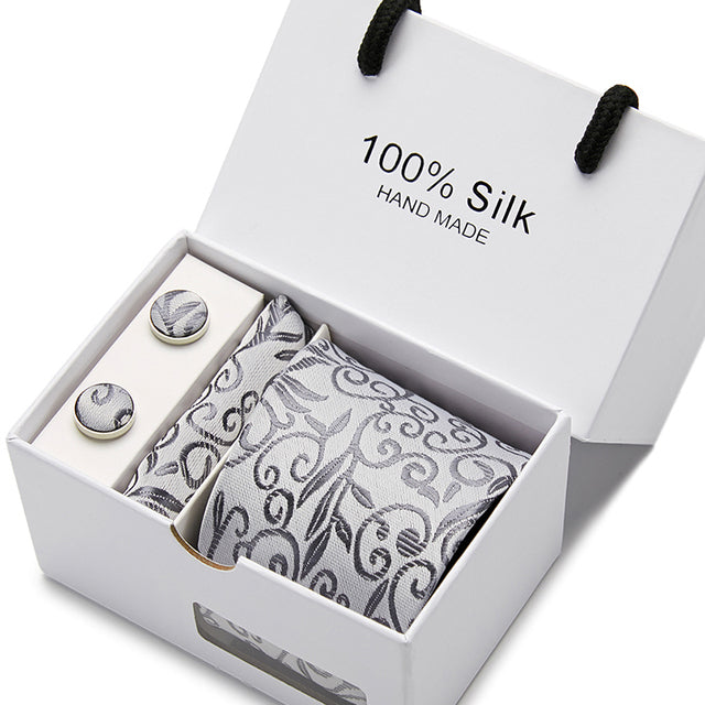 Silk Necktie Handkerchief and Cufflink Set For Men