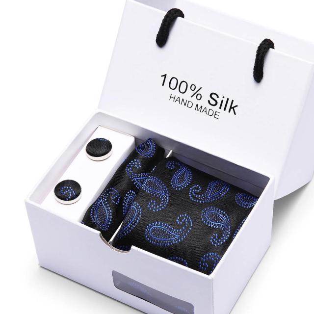 Silk Necktie Handkerchief and Cufflink Set For Men