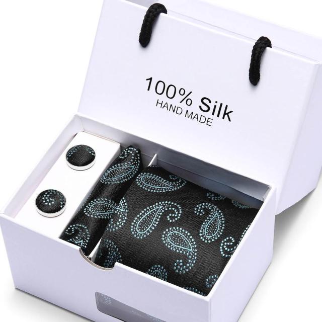 Silk Necktie Handkerchief and Cufflink Set For Men