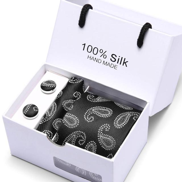 Silk Necktie Handkerchief and Cufflink Set For Men