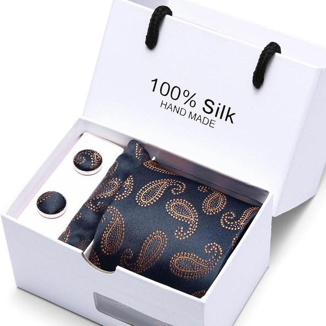 Silk Necktie Handkerchief and Cufflink Set For Men