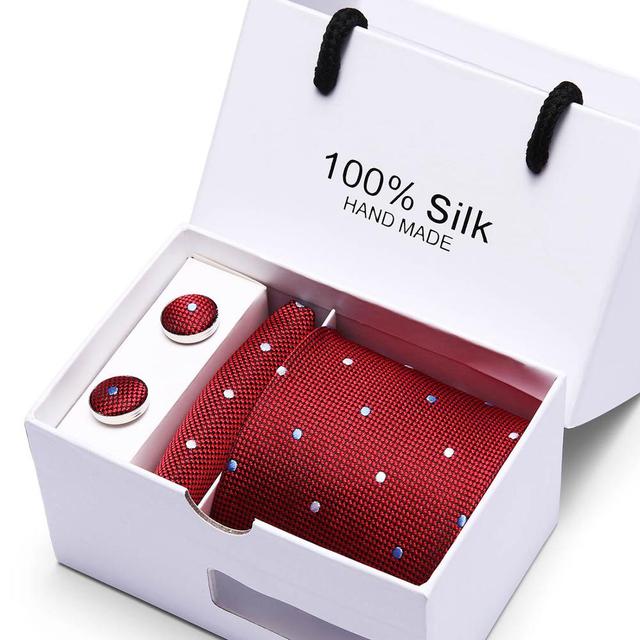 Silk Necktie Handkerchief and Cufflink Set For Men