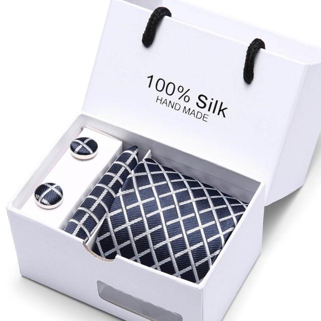 Silk Necktie Handkerchief and Cufflink Set For Men