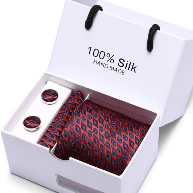 Silk Necktie Handkerchief and Cufflink Set For Men