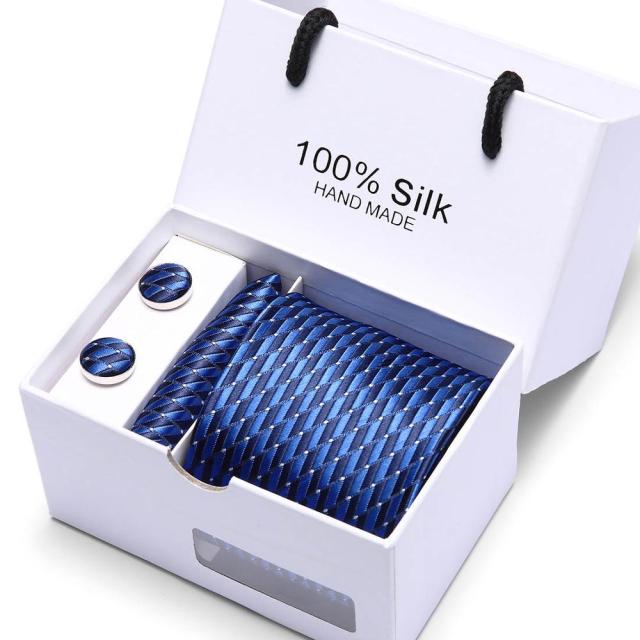 Silk Necktie Handkerchief and Cufflink Set For Men