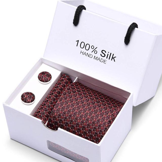 Silk Necktie Handkerchief and Cufflink Set For Men