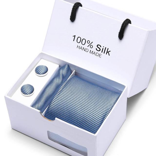 Silk Necktie Handkerchief and Cufflink Set For Men