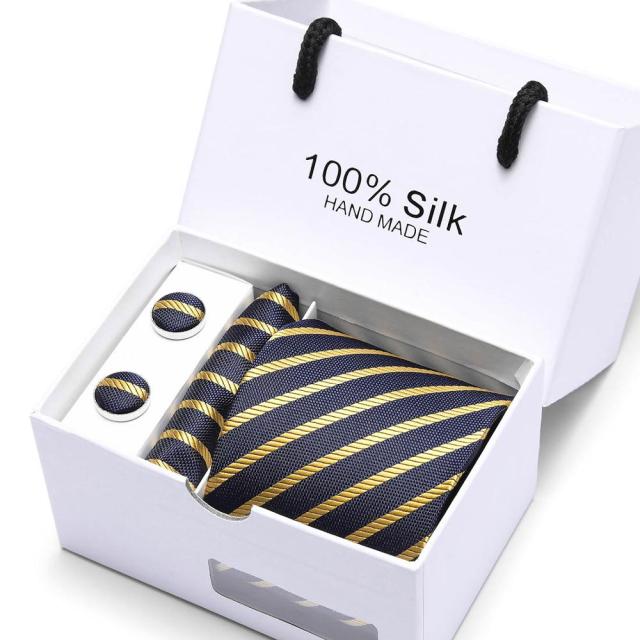 Silk Necktie Handkerchief and Cufflink Set For Men