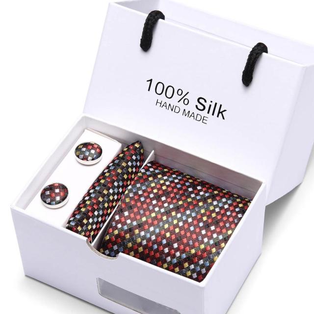 Silk Necktie Handkerchief and Cufflink Set For Men