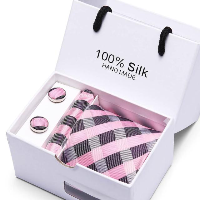 Silk Necktie Handkerchief and Cufflink Set For Men