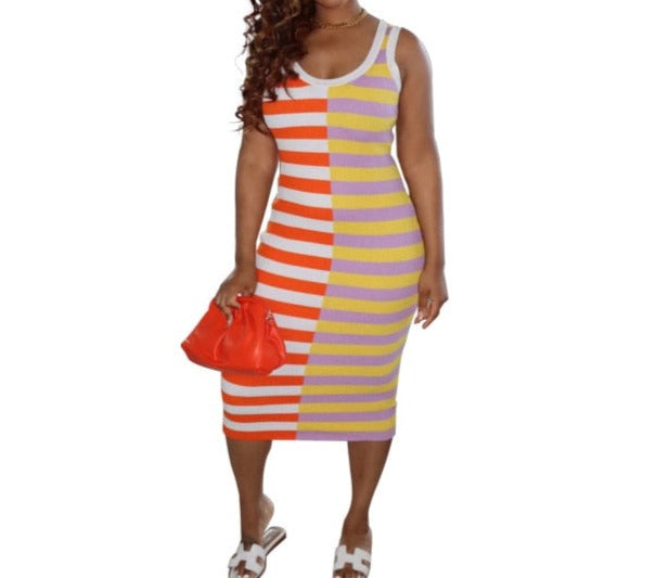 Women Striped Pullover Sleeveless Dresses