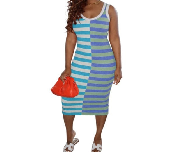 Women Striped Pullover Sleeveless Dresses