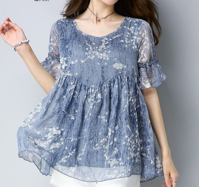 Plus Size Kimono Chiffon Blouse