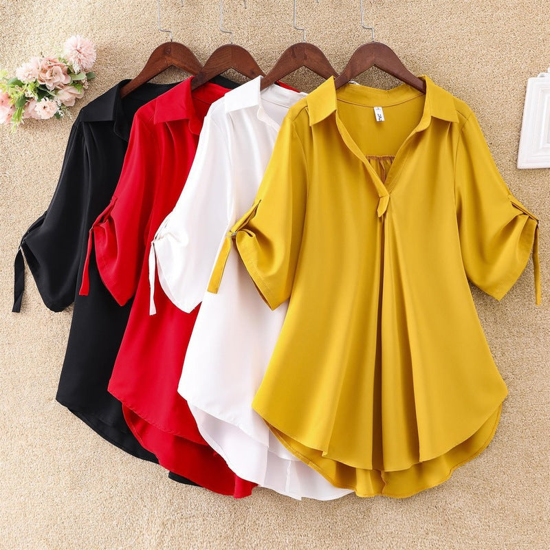 Plus Size Short Sleeve Chiffon Shirt