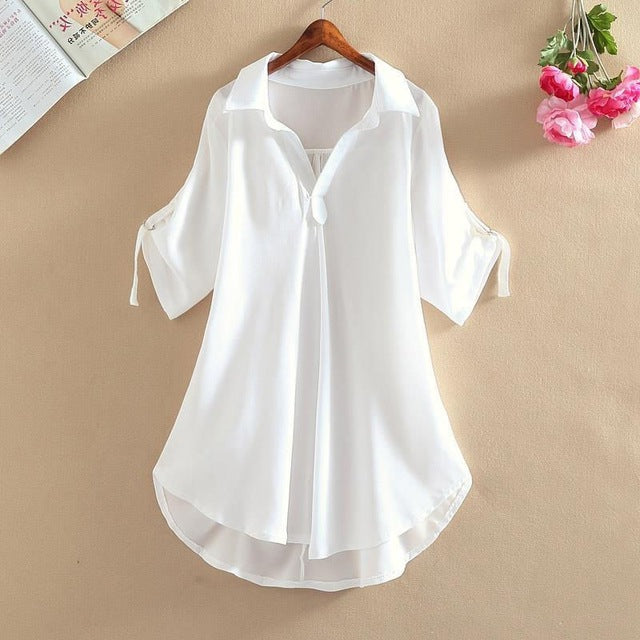 Plus Size Short Sleeve Chiffon Shirt