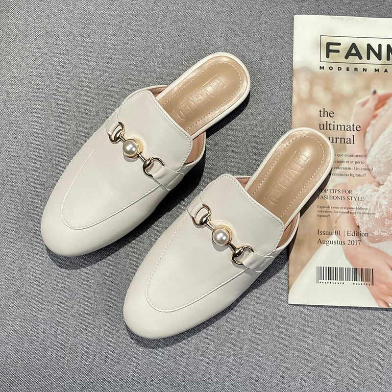 Women's Round Head Pearl Flats