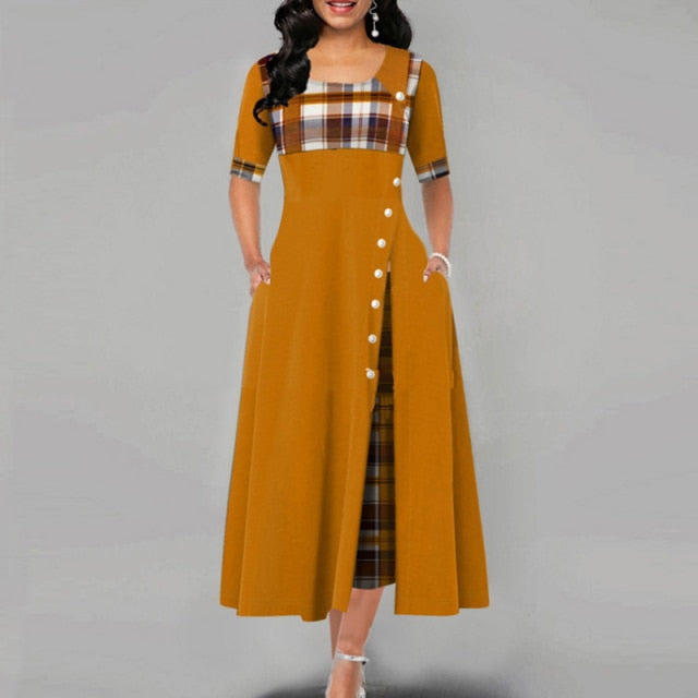 Women's Quarter Sleeve Buttoned Down Long Dress