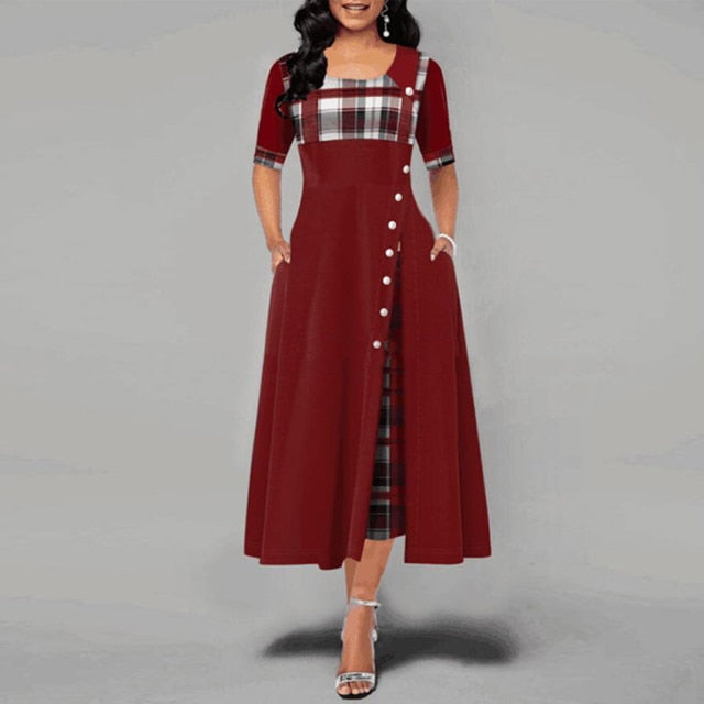 Women's Quarter Sleeve Buttoned Down Long Dress