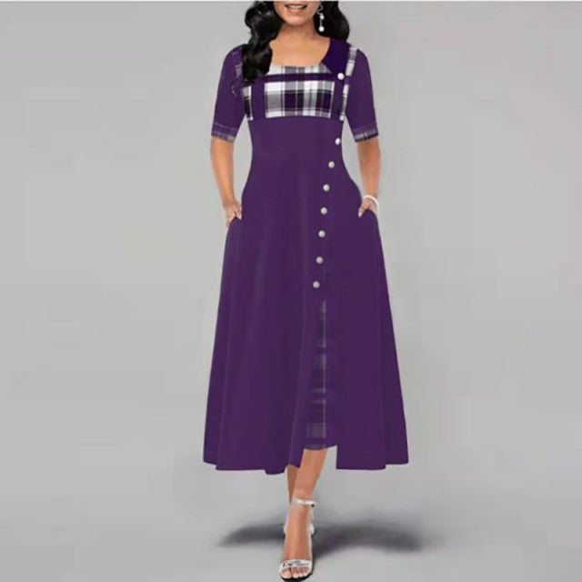 Women's Quarter Sleeve Buttoned Down Long Dress