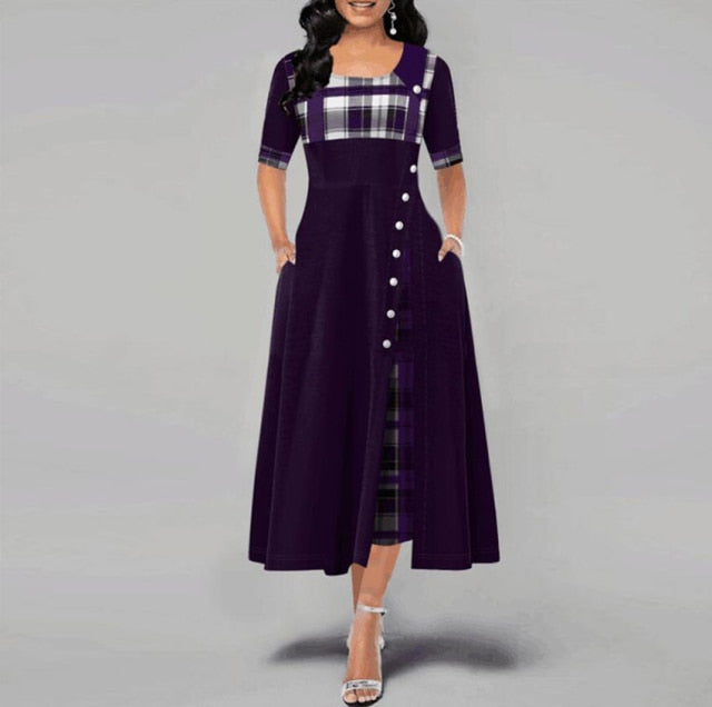 Women's Quarter Sleeve Buttoned Down Long Dress