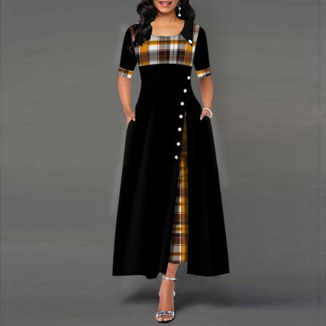 Women's Quarter Sleeve Buttoned Down Long Dress