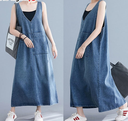 Sleeveless Casual Denim Long Dress