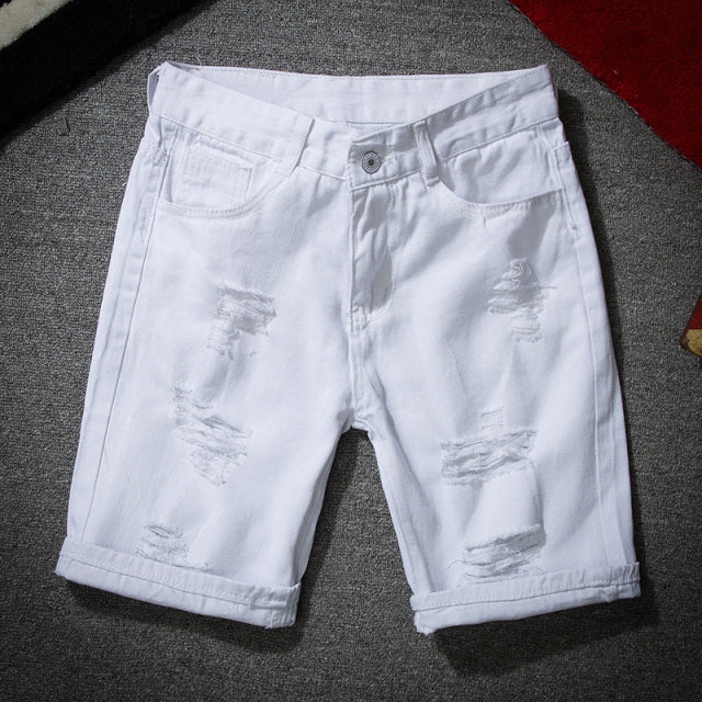 White Denim Shorts for Men